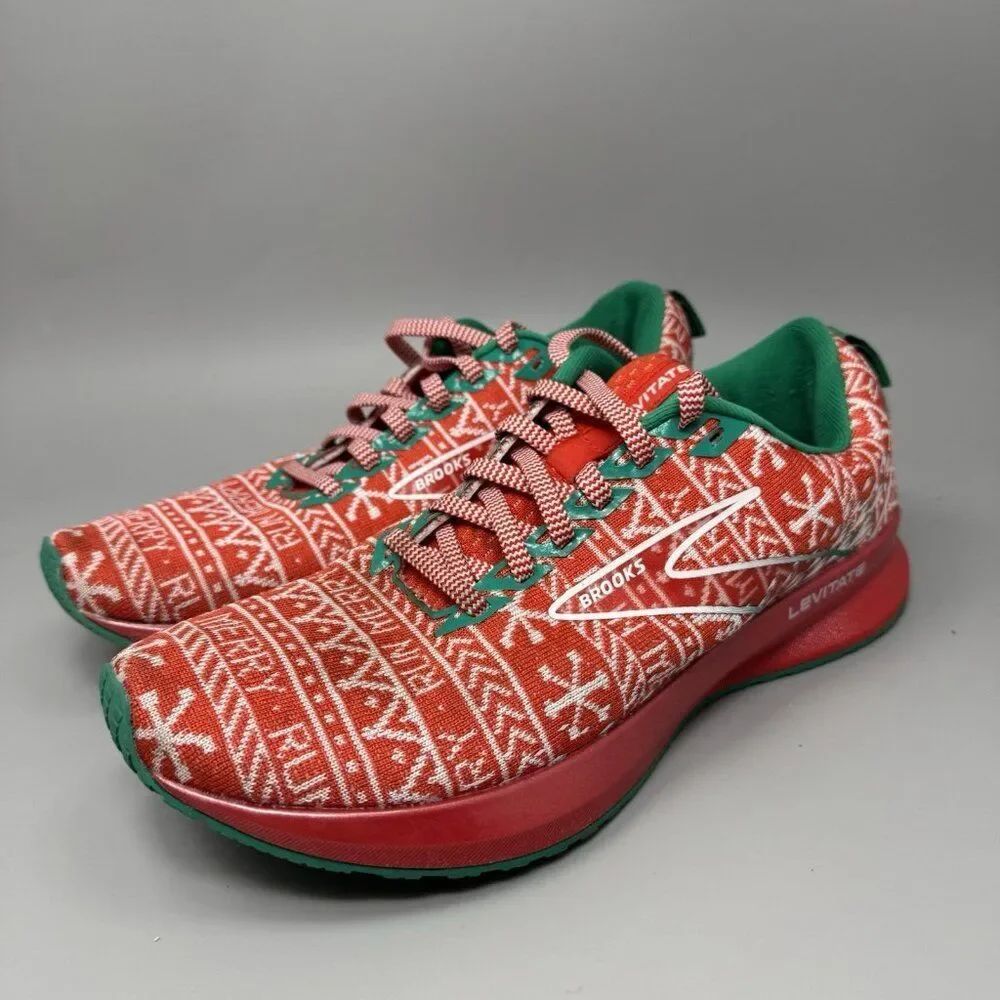 Brooks Shoes Women's 9.5 B Levitate 5 Run Merry Christmas 1203571B634 Red Green
